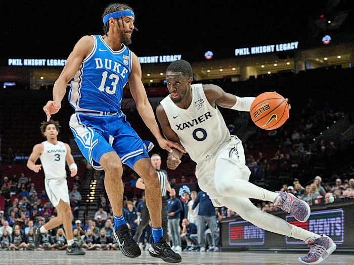Xavier’s Souley Boum dribbles vs. Duke
